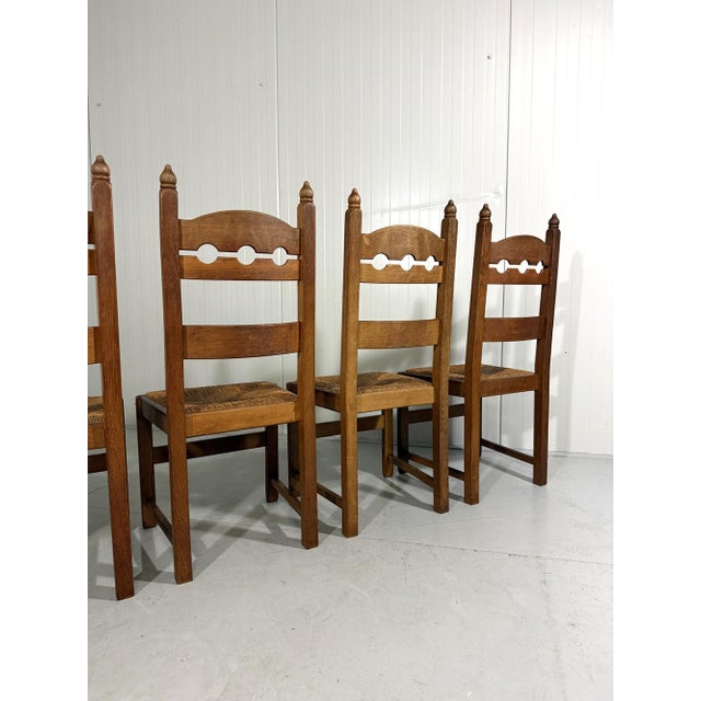 1960s Rustic Oak Razor High Back Dining Chairs, 1960s, Set of 6 For Sale - Image 5 of 18