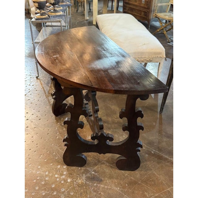 Traditional Italian Walnut Tuscan Demi-Lune For Sale - Image 3 of 6