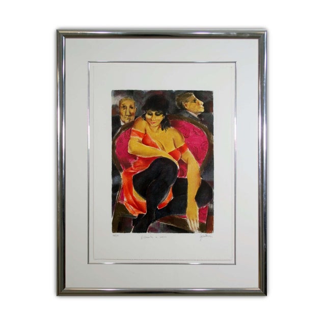 Paper Remo Squillantini La Signora in Rosso Signed Lithograph 48/175 Framed 1980s For Sale - Image 7 of 12