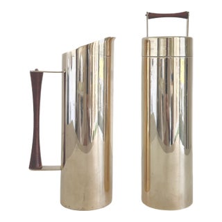 1950s Mid-Century Modern Italian Brass and Teak Cocktail Set For Sale