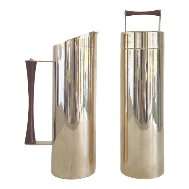 1950s Mid-Century Modern Italian Brass and Teak Cocktail Set For Sale