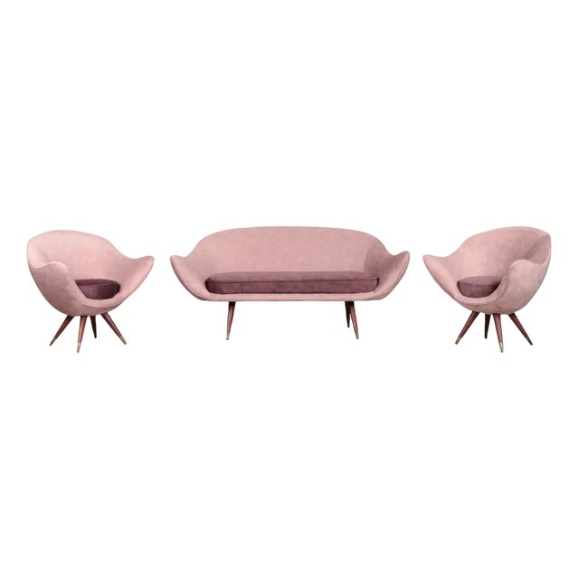 Mid-Century Space Age Velour Lounge Set from Paged, 1972, Set of 3 For Sale