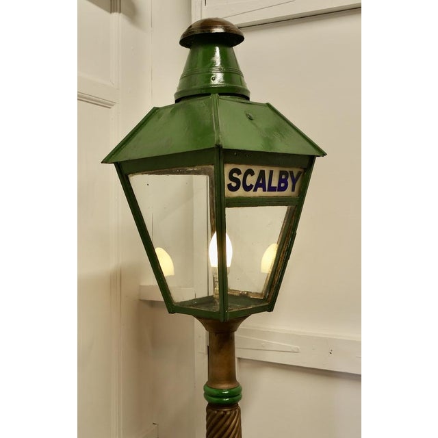 Metal Column Lantern Floor Lamp from Scalby Station N.E.R. For Sale - Image 7 of 9