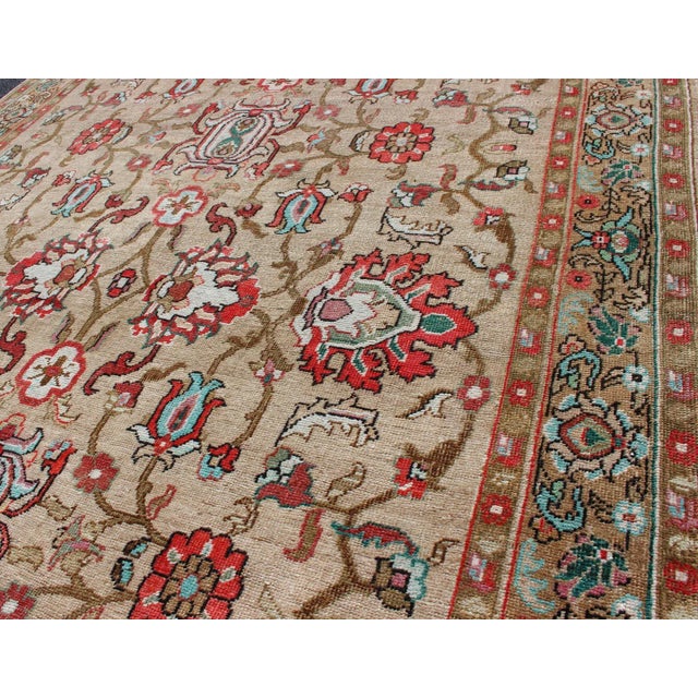 Mid 20th Century Vibrant All-Over Design Vintage Hand Knotted Turkish Oushak Rug in Red and Tan For Sale - Image 5 of 12