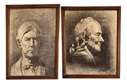 Gunnar Myhre, Art Deco Portraits, Pencil Drawings, 1927, Set of 2