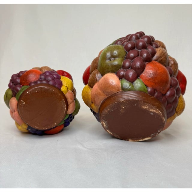 Vintage Mid Century Traditional Style Fruit Multicolor Ceramic Vases- A Pair For Sale - Image 11 of 11