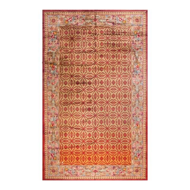 Excellent Tan Camen and Red Wine Color With Unique Florid Design Antique Savonnerie Rug For Sale
