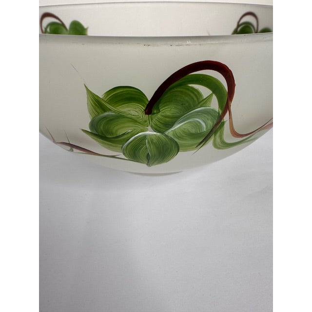 Vintage Frosted Glass Salad Set With Hand Painted Leaves – Bowl, Oil & Vinegar, Salt & Pepper - 5 pcs For Sale - Image 14 of 17