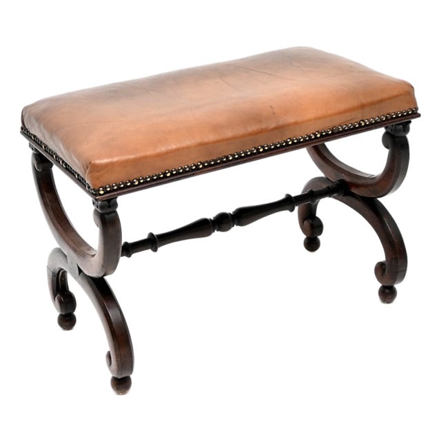 Antique Regency Leather Top Stool, 1815 For Sale