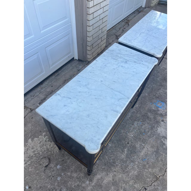 Wood French 19th Century Louis XVI Pair of Mahogany Carrara Marble Top Commode For Sale - Image 7 of 12