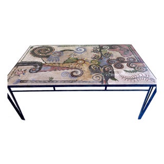 Post Punk Artist Uli Boege Ceramic and Concrete Mosaic Iron Dining Table Monumental Los Angeles Artist 1995 Indoor/Outdoor For Sale