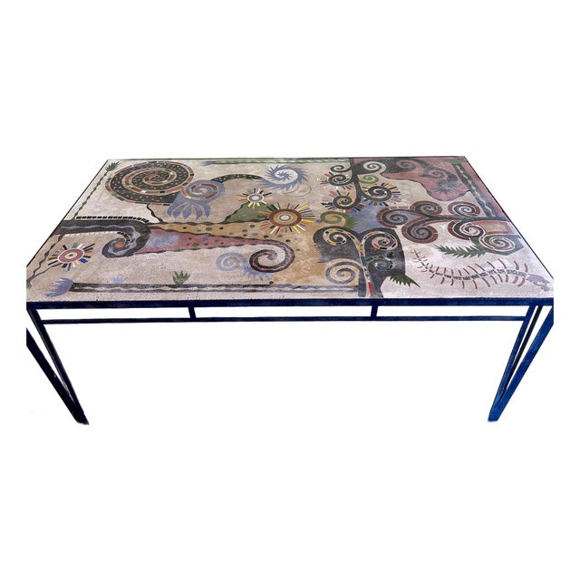 Post Punk Artist Uli Boege Ceramic and Concrete Mosaic Iron Dining Table Monumental Los Angeles Artist 1995 Indoor/Outdoor For Sale