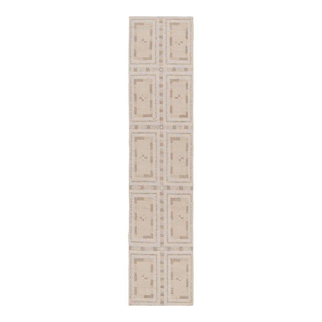 Rug & Kilim’s Scandinavian Style Runner Rug in White and Beige-Brown Patterns For Sale