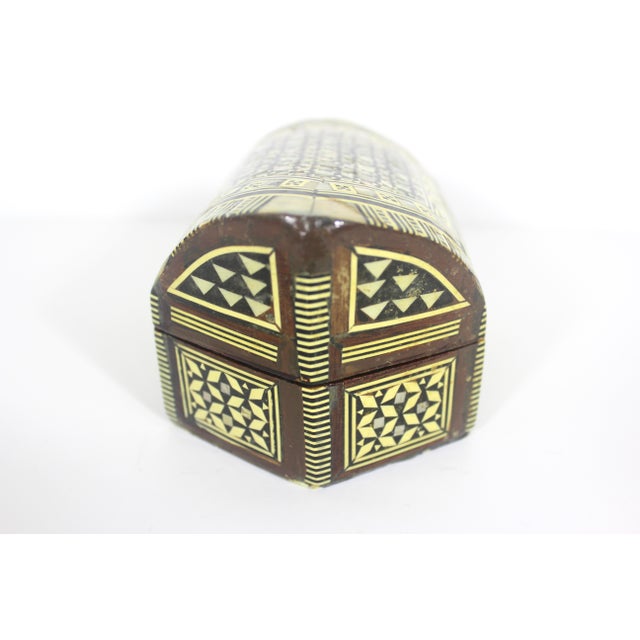 Vintage Moorish Inlaid Wood Box With Mother of Pearl Shell and Bone Inlay Inlaid For Sale - Image 6 of 11