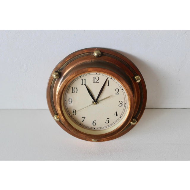 Vintage Mid-Century Korean Copper Brass Nautical Porthole-Style Wall Clock For Sale - Image 9 of 15