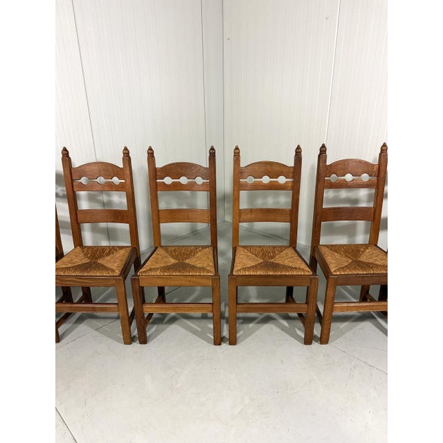 Rustic Rustic Oak Razor High Back Dining Chairs, 1960s, Set of 6 For Sale - Image 3 of 18