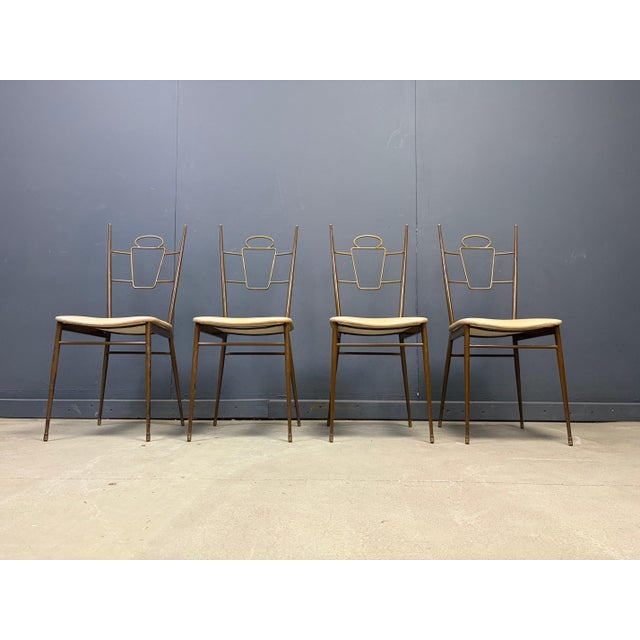 Hollywood Regency Mid-Century Modern Italian Brass Dining Chairs, 1950s, Set of 4 For Sale - Image 3 of 14