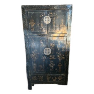 Vintage Lacquered Chinese Scholar Cabinet For Sale