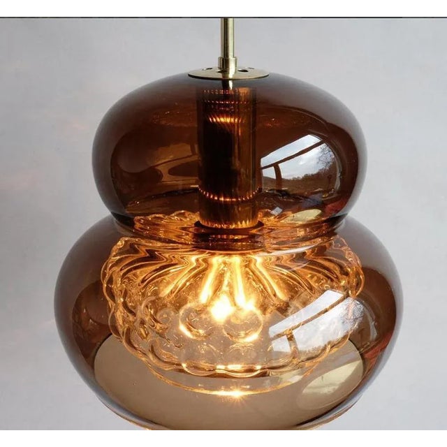 Brown Vintage Pendant Light in Brown and Bubble Glass by Carl Fagerlund for Orrefors, Set of 2 For Sale - Image 8 of 12