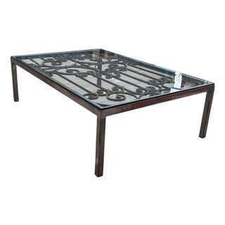 Vintage Wrought Iron and Glass Rectangular Coffee Table For Sale