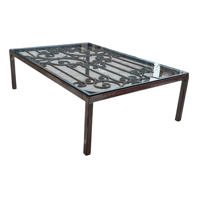 Vintage Wrought Iron and Glass Rectangular Coffee Table For Sale
