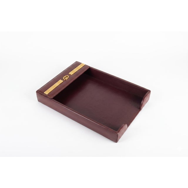 Red Leather Desk Tray with Double-G Hardware by Gucci, 1970s For Sale - Image 11 of 11