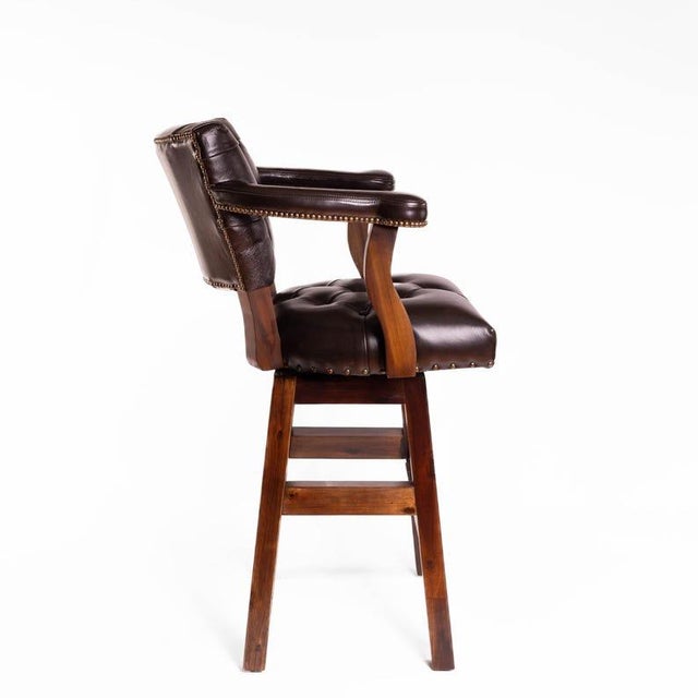 Not Yet Made - Made To Order Classic Tufted Dark Brown Leather Bar Stool Chesterfield Counter Stool Trophy Ranch Tufted Bar Stool Black Stool Swivel Western Arm Stool For Sale - Image 5 of 6