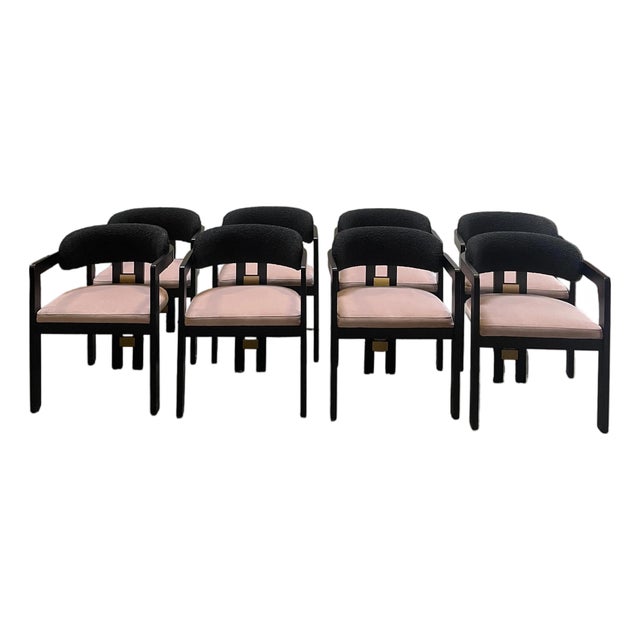 New Set of 8 Black and Mauve Armchairs, Dining Chairs For Sale