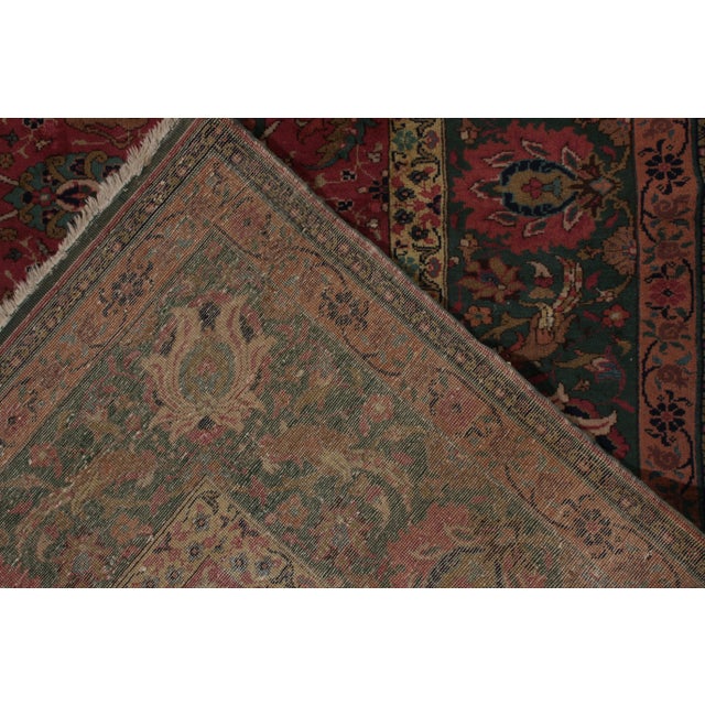 Textile Hand-Knotted Antique Indian Agra Rug in All Over Pink, Green Hunting Pictorial For Sale - Image 7 of 7