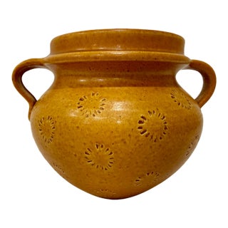 Vk Studio Keramik 1960s Mustard Yellow Orange Handled Velus Vase Jar Germany MCM For Sale