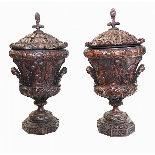 Italian Monumental Carved Urns, Set of 2 For Sale - Image 15 of 15