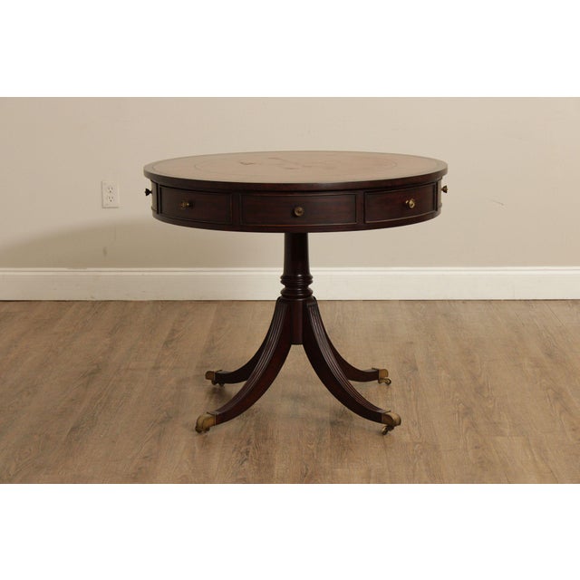 Ethan Allen Regency Style Round Leather Top Mahogany Rent Table For Sale - Image 15 of 18