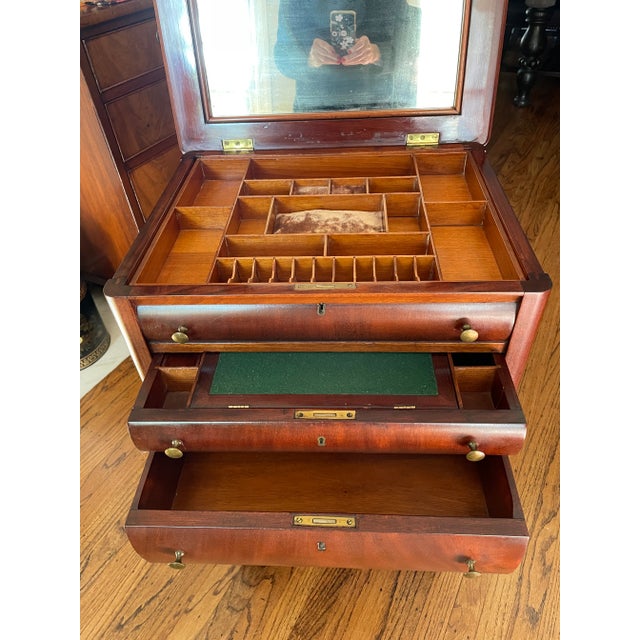 Mid 19th Century Antique Empire Rare Maghogany Vanity 3-Drawer Jewelry, Mirror Compartment & Pull Out Desk Table Cabinet For Sale - Image 12 of 12