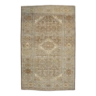 Vintage Zabihi Collection Persian Hamedan Neutral Color Accent Rug - 4'8" x 6'10" For Sale