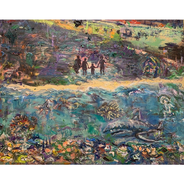 Cerulean Beach Family, Abstract Original Oil Paintings, by Van Ness For Sale - Image 8 of 8