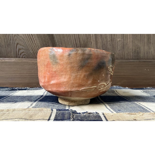 Cream Japanese Aka-Raku Matcha Chawan with Flying Fish, 1970s For Sale - Image 8 of 13