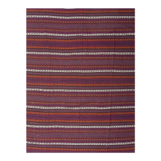 1950s Modern Multicolor Ground Stripe Vintage Turkish Kilim Handwoven Wool Rug For Sale