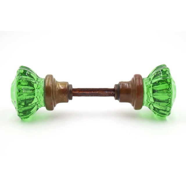 Traditional Pair of Vintage Fluted Green Glass Door Knobs For Sale - Image 3 of 5