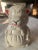 Vintage ceramic lamb character cookie jar. Mid 20th century with worn painted glaze on cream base.