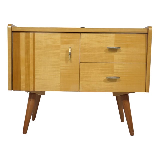 Mid-Century Cherrywood Mini Sideboard with Intarsia, 1960s For Sale