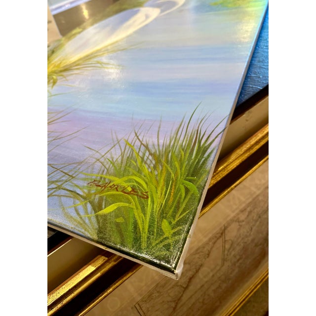 White Egret in Marsh Landscape — Serene Original Oil Painting by P. Charles For Sale - Image 4 of 8