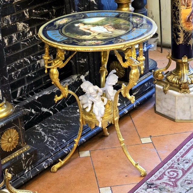 French Romantic Style Gold Coffee Table With Gold Details For Sale - Image 4 of 4