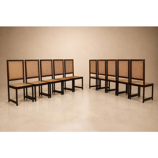 Wood Set of Ten Brazilian Modern Dining Chairs in Rosewood and Cane by Móveis Primus, Brazil, 1960s For Sale - Image 7 of 18