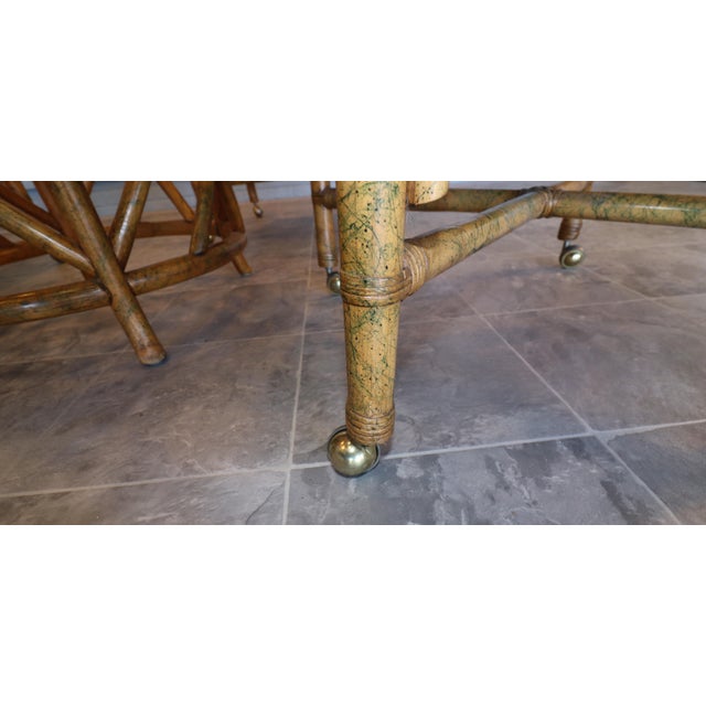 Hollywood Regency Mid 20th Century Hollywood Regency Ficks Reed Rattan Dining Set With Brass Casters, Attributed For Sale - Image 3 of 16