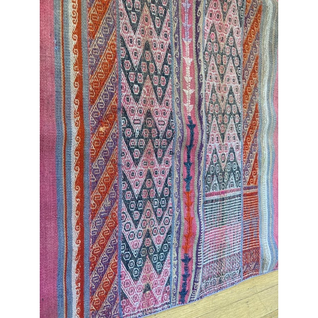Vintage Pink Hand Woven Aguayo Wool Textile Peruvian 46" by 40" For Sale - Image 10 of 10
