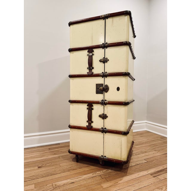 Authentic Stateroom Steamer Trunk Bar Cabinet - Off White For Sale - Image 10 of 11