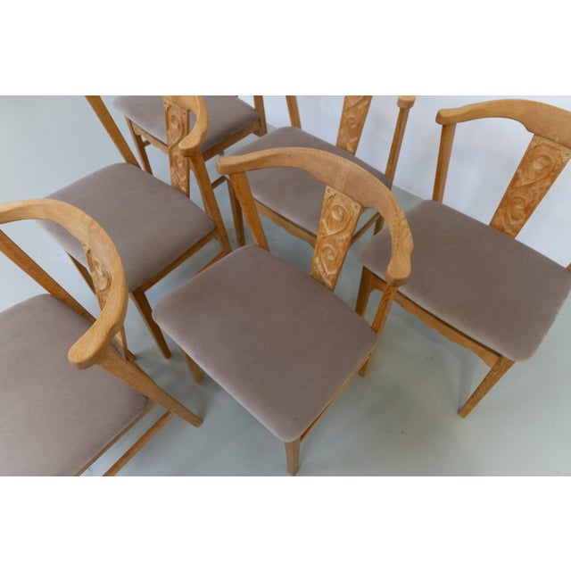 1960s Danish Brutalist Oak Dining Chairs attributed to Henning Kjærnulf, 1960s, Set of 6 For Sale - Image 5 of 18