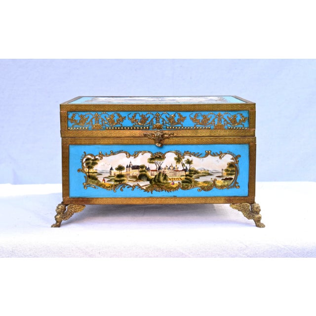 Celeste Sevres Style Porcelain Jewelry Casket For Sale - Image 10 of 10