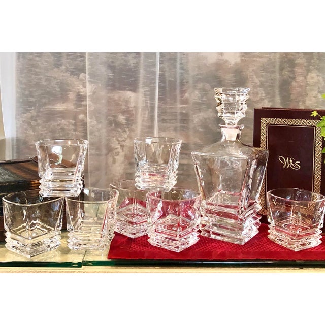 Transparent Vintage Lattice Routh Decanter and Old Fashioned Glasses Layers Design Set- 8 Pieces For Sale - Image 8 of 11