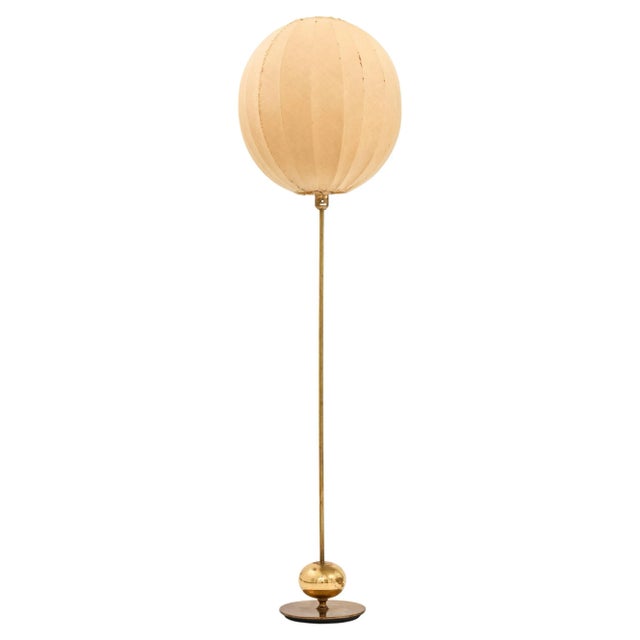 Floor Lamp in Brass with Fabric Shade, 1950s For Sale - Image 9 of 9